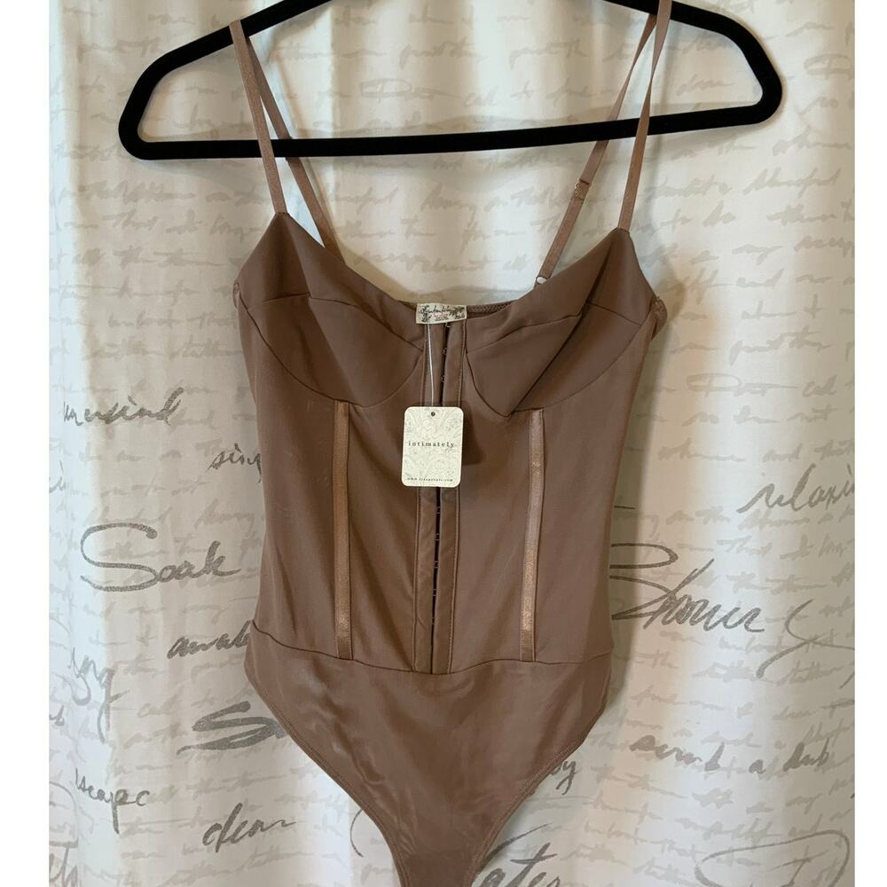 NWT Free People Intimately Tan Ribbed Thong Bodysuit Size XS